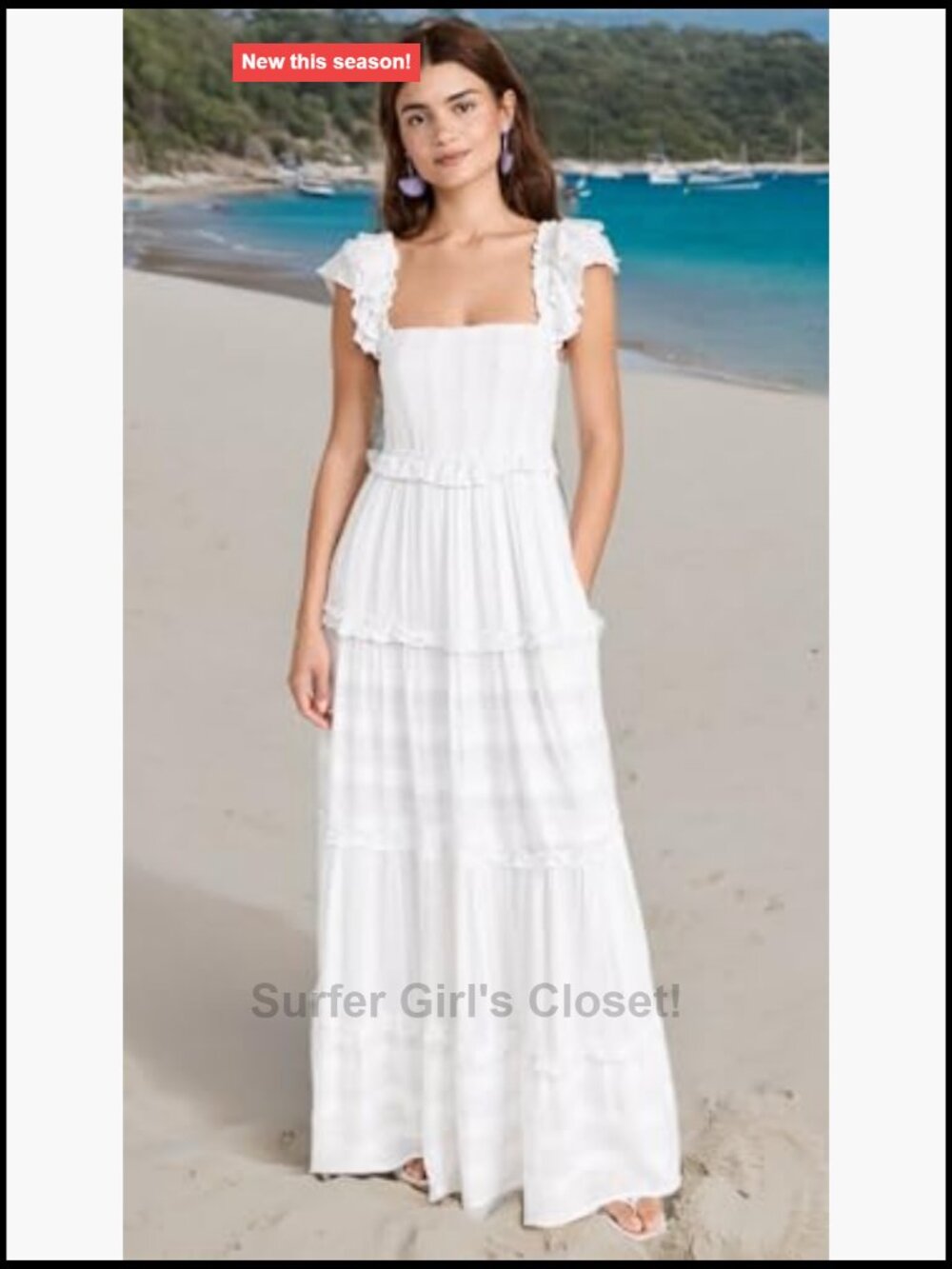 Women's Victoria Dress Cotton Coverup Maxi Flutter Sleeve Smocked - Picture 7 of 7